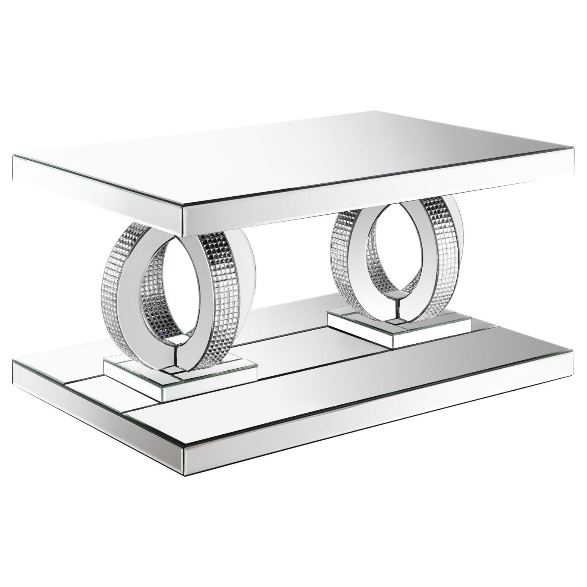 Breena Silver Rectangular Mirrored Coffee Table with Glass