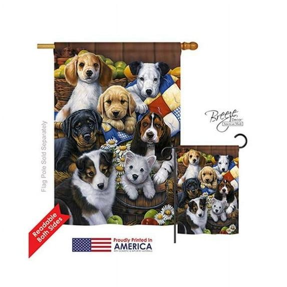 Breeze Decor 10049 Pets Country Bumpkin Puppies 2-Sided Vertical Impression House Flag - 28 x 40 in.
