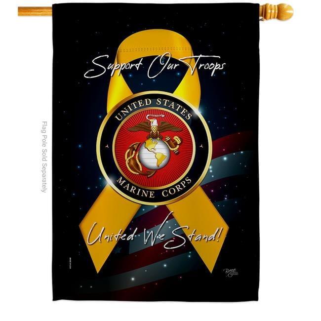 Breeze Decor  28 x 40 in. Support Marine Corps House Flag with Armed Forces Double-Sided Decorative Vertical Flags Decoration Banner Garden Yard Gift