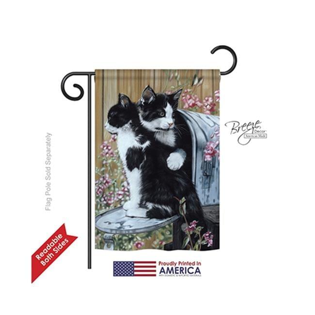 White and Black Tuxedo Cat Polyester Garden Flag