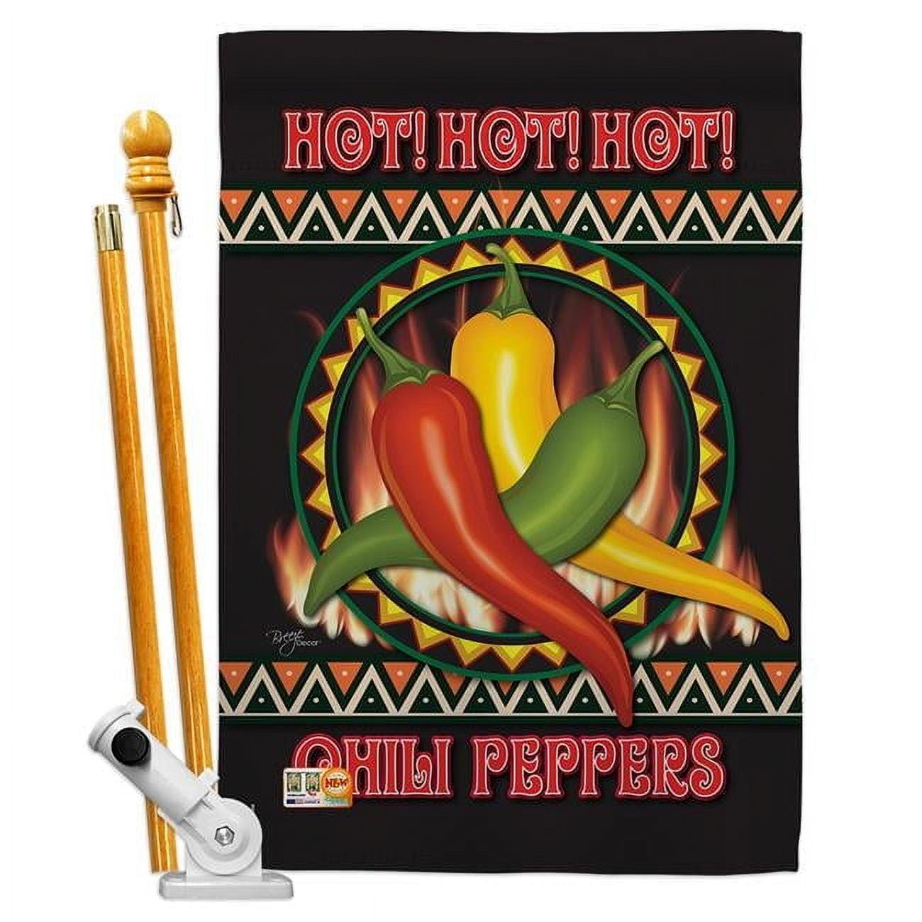 Breeze Decor BD-VG-HS-117031-IP-BO-D-US13-BD 28 x 40 in. Chili Peppers Food Vegetable Impressions Decorative Vertical Double Sided House Flag Set with Pole Bracket Hardware