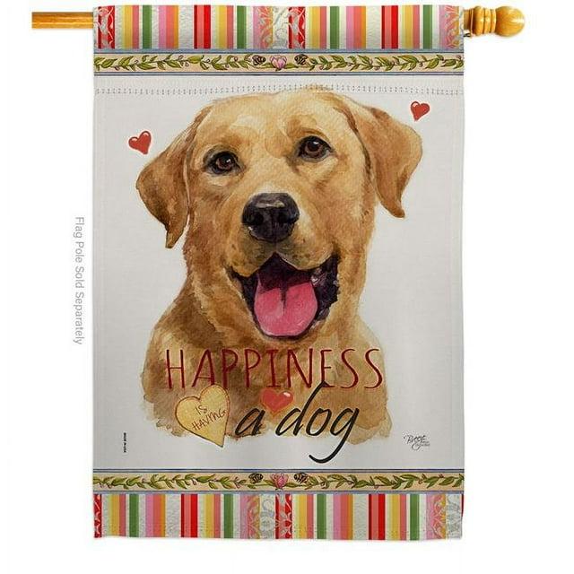 Breeze Decor Yellow Labrador Retriever Happiness Animals Dog 28 x 40 in. Double-Sided Decorative Vertical House Flags for Decoration Banner Garden Yard Gift