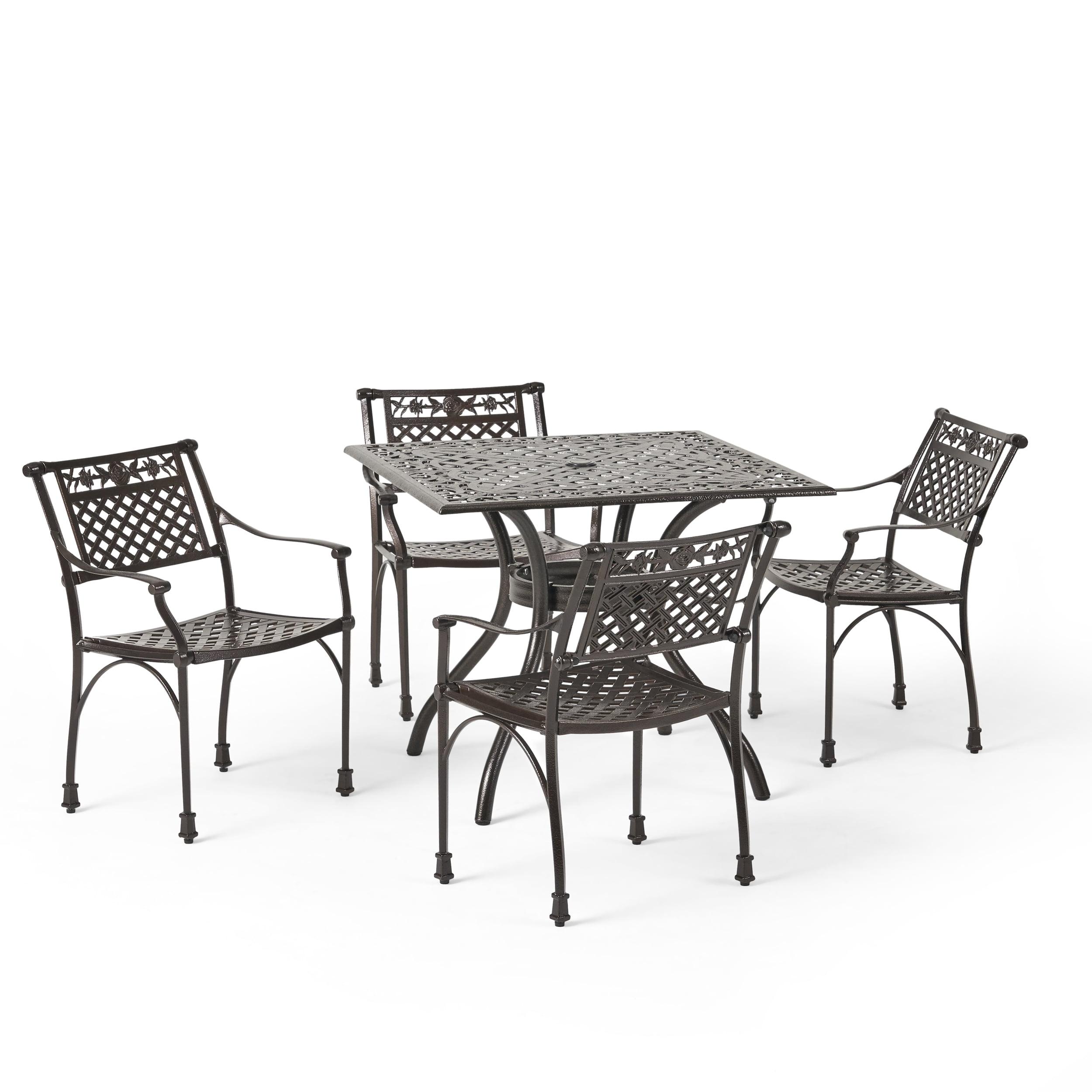 Hammered Bronze 5-Piece Cast Aluminum Outdoor Dining Set