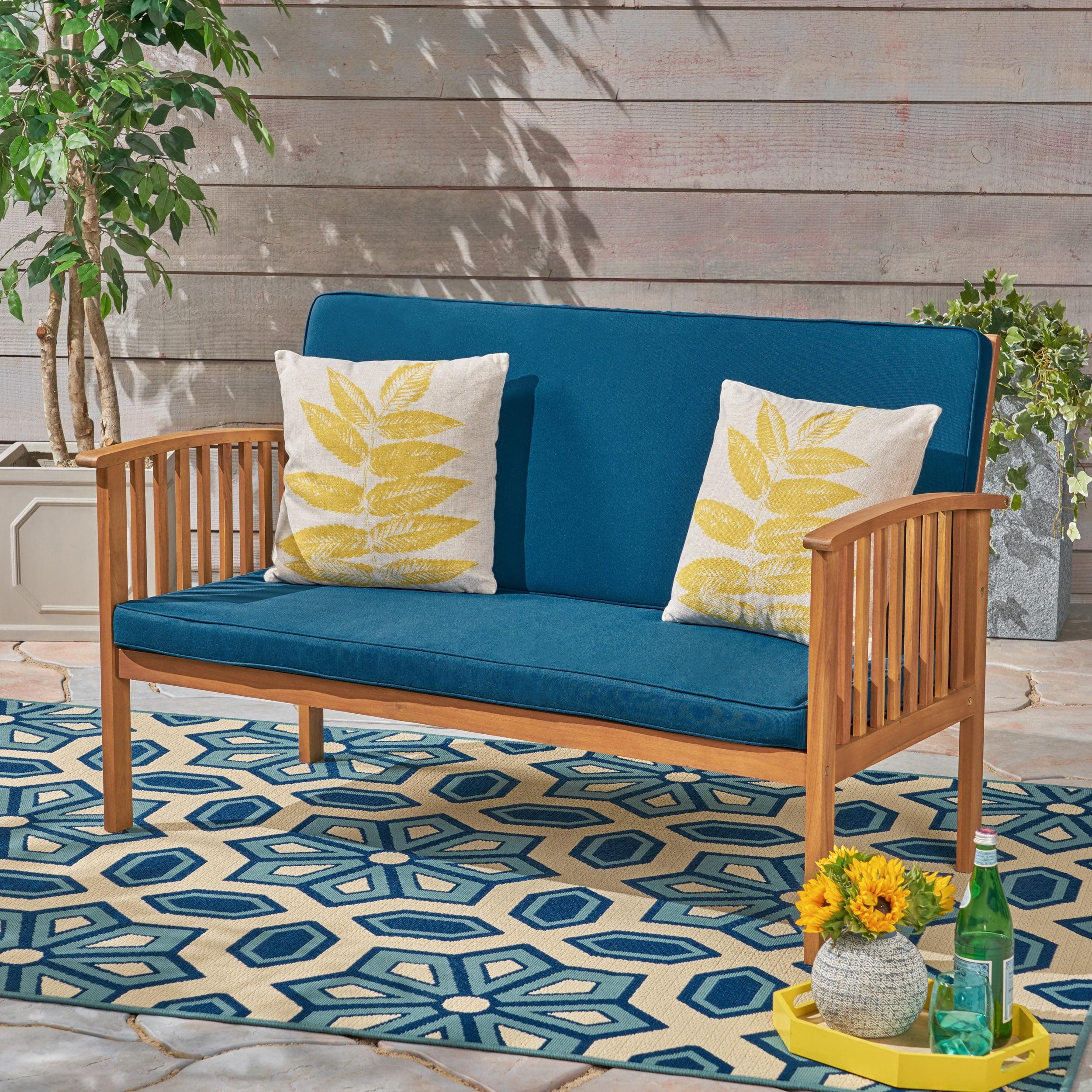 GDF Studio Oliver Outdoor Acacia Wood Loveseat, Brown and Dark Teal