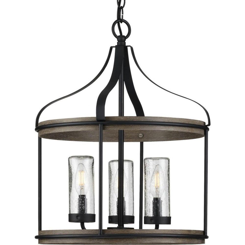 Progress Lighting Brenham 3-Light Pendant, Steel, Matte Black, Seeded Glass Shade