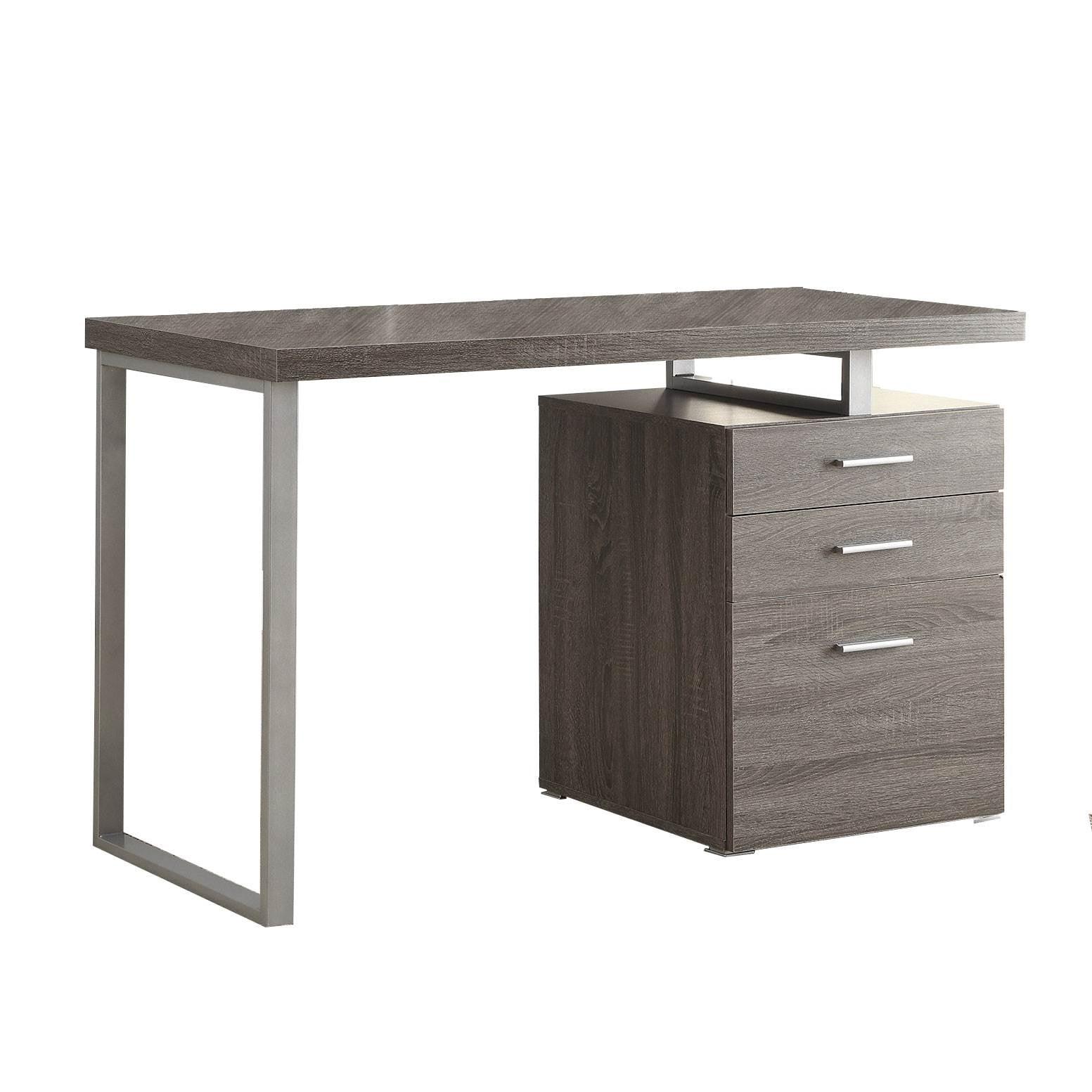 Contemporary Weathered Gray Home Office Desk with Filing Cabinet