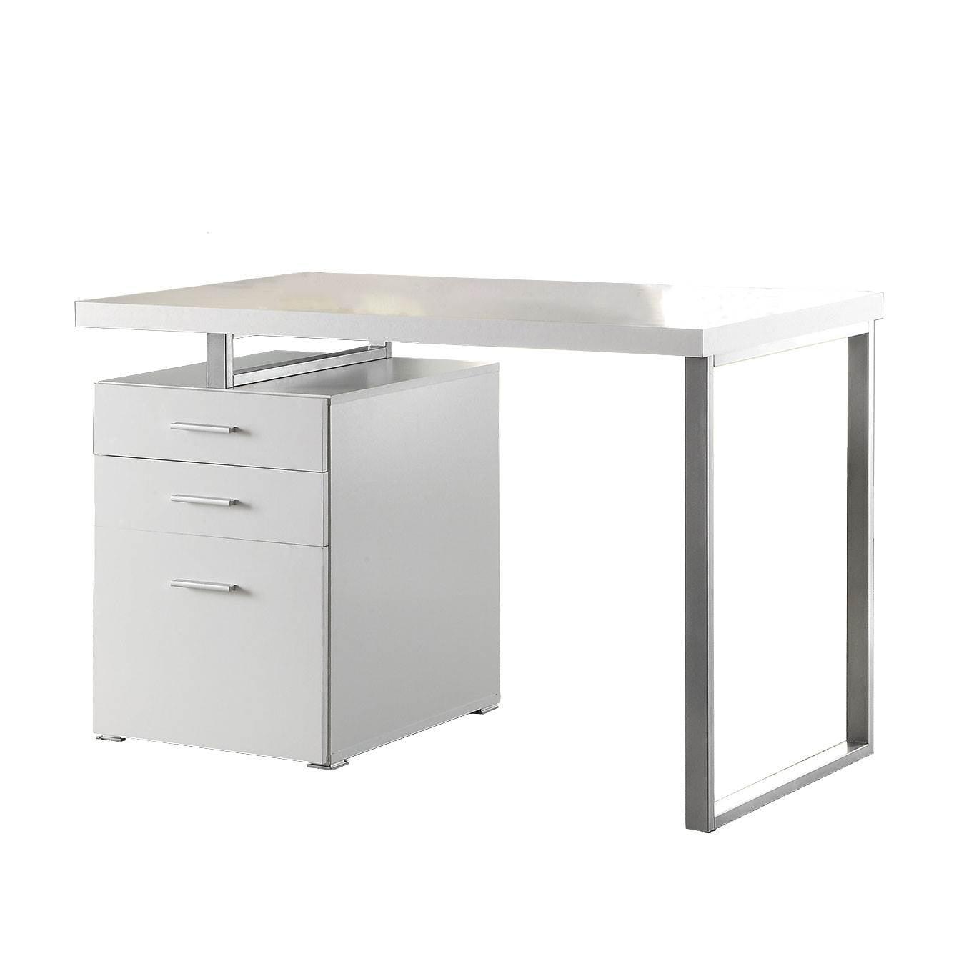 Contemporary White Home Office Desk with Adjustable Height and File Cabinet