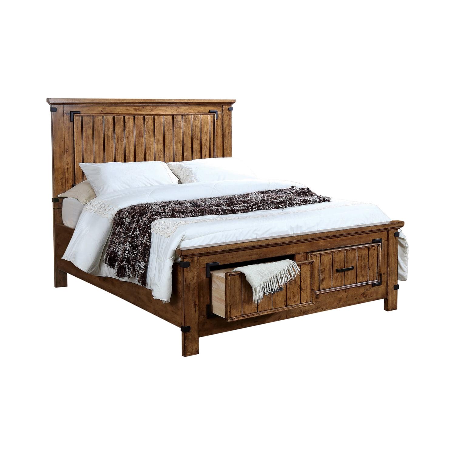 Brenner Full Double Storage Bed with Wood Headboard in Rustic Honey