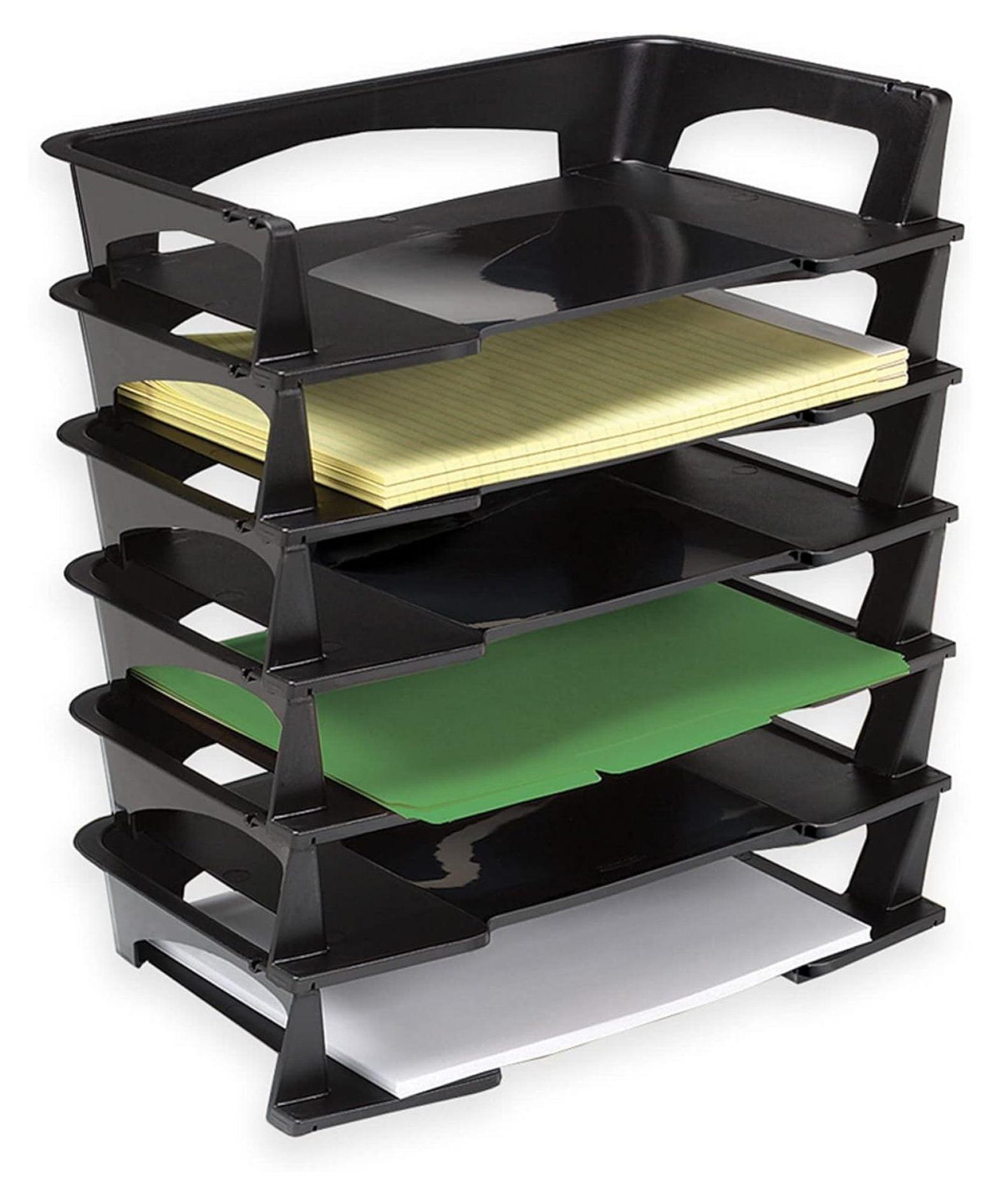 Brenton Studio Stacking Desk Trays, 2 1/2in.H x 15 1/4in.W x 8 3/4in.D, Black, Pack Of 6, 65351