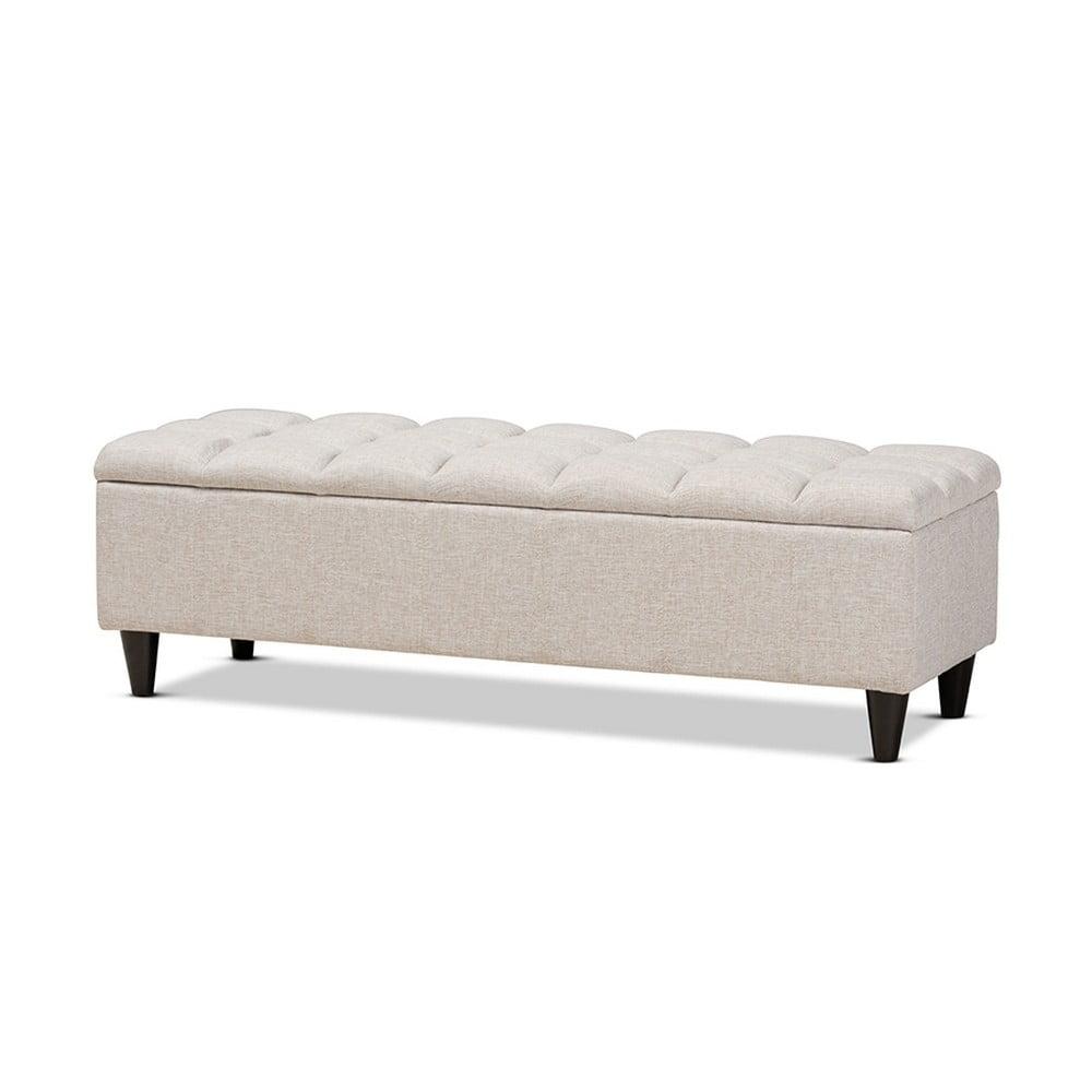 Brette Fabric Upholstered Finished Wood Storage Bench Ottoman Cream - Baxton Studio: Mid-Century Modern for Bedroom