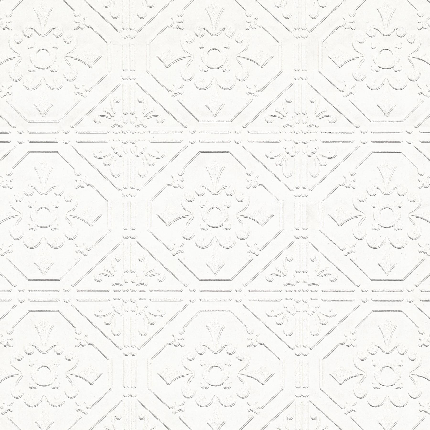 Brooklyn White Embossed Paintable Vinyl Wallpaper