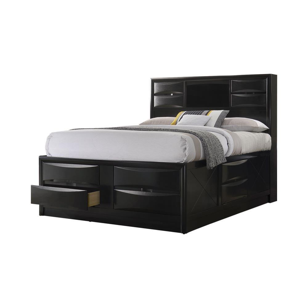 Briana Black King Wood Platform Storage Bed with Bookcase Headboard