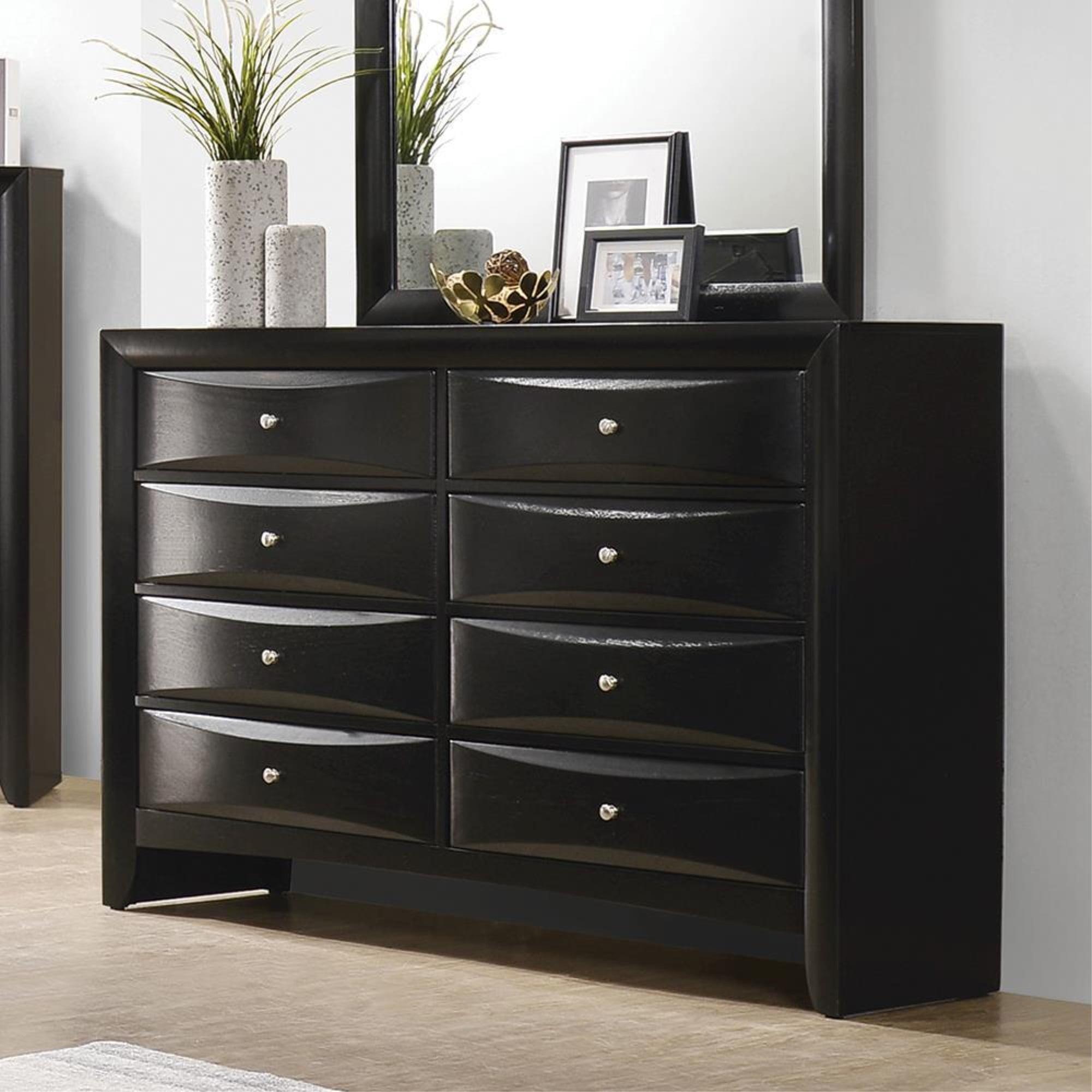 Black Transitional Dresser with Mirror and 8 Drawers