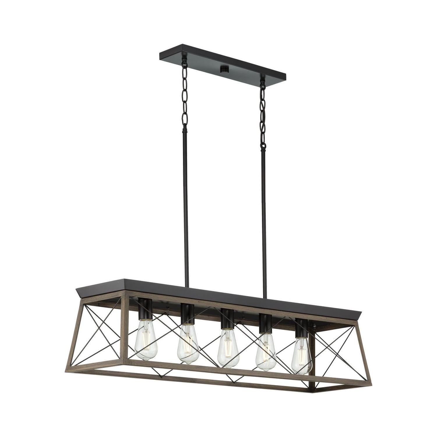 Progress Lighting Briarwood 5-Light Linear Chandelier, Antique Bronze, Faux-Painted Wood Enclosure