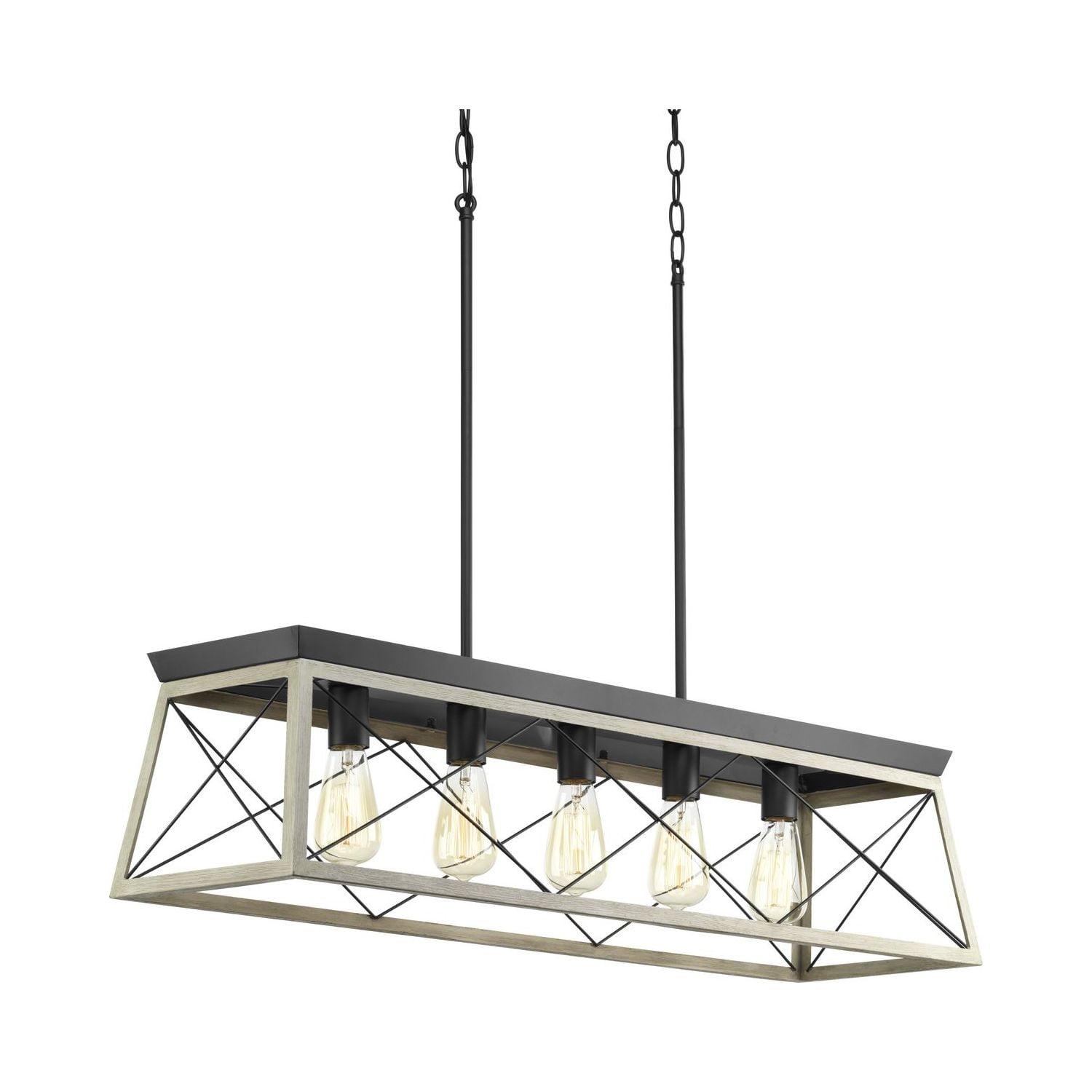 Progress Lighting Briarwood 5-Light Linear Chandelier, Steel, Graphite Finish, Faux-Painted Wood Enclosure