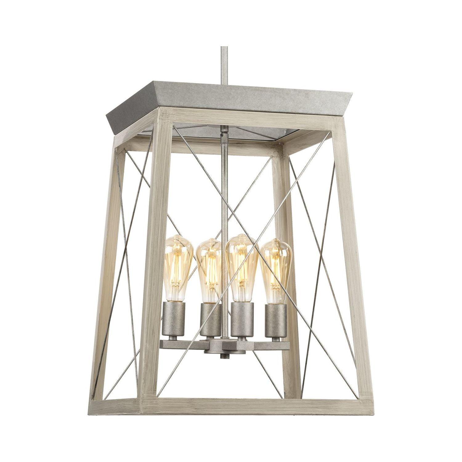 Progress Lighting Briarwood 4-Light Foyer Pendant, Galvanized Steel, Vintage-Style Bulbs, Wood Enclosure