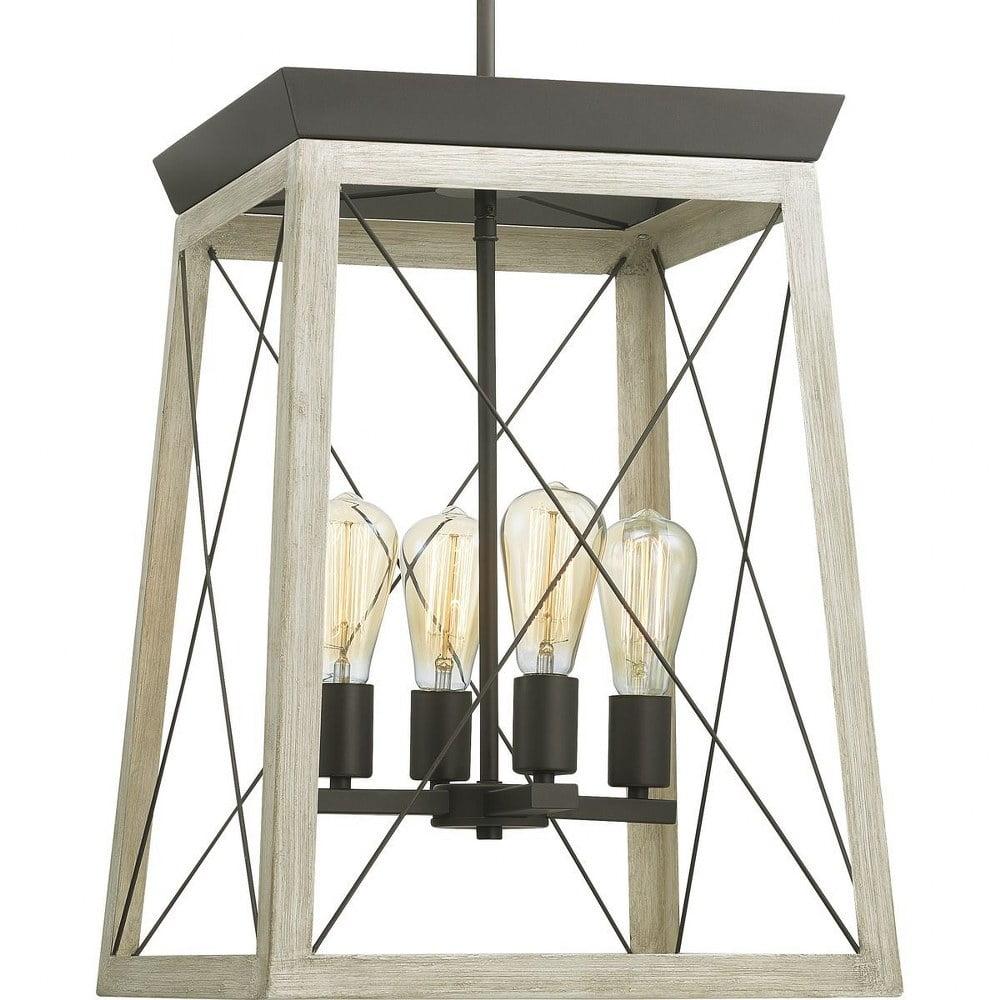 Progress Lighting Briarwood 4-Light Foyer Pendant, Steel, Graphite, Vintage-Style Bulbs, Wood Enclosure