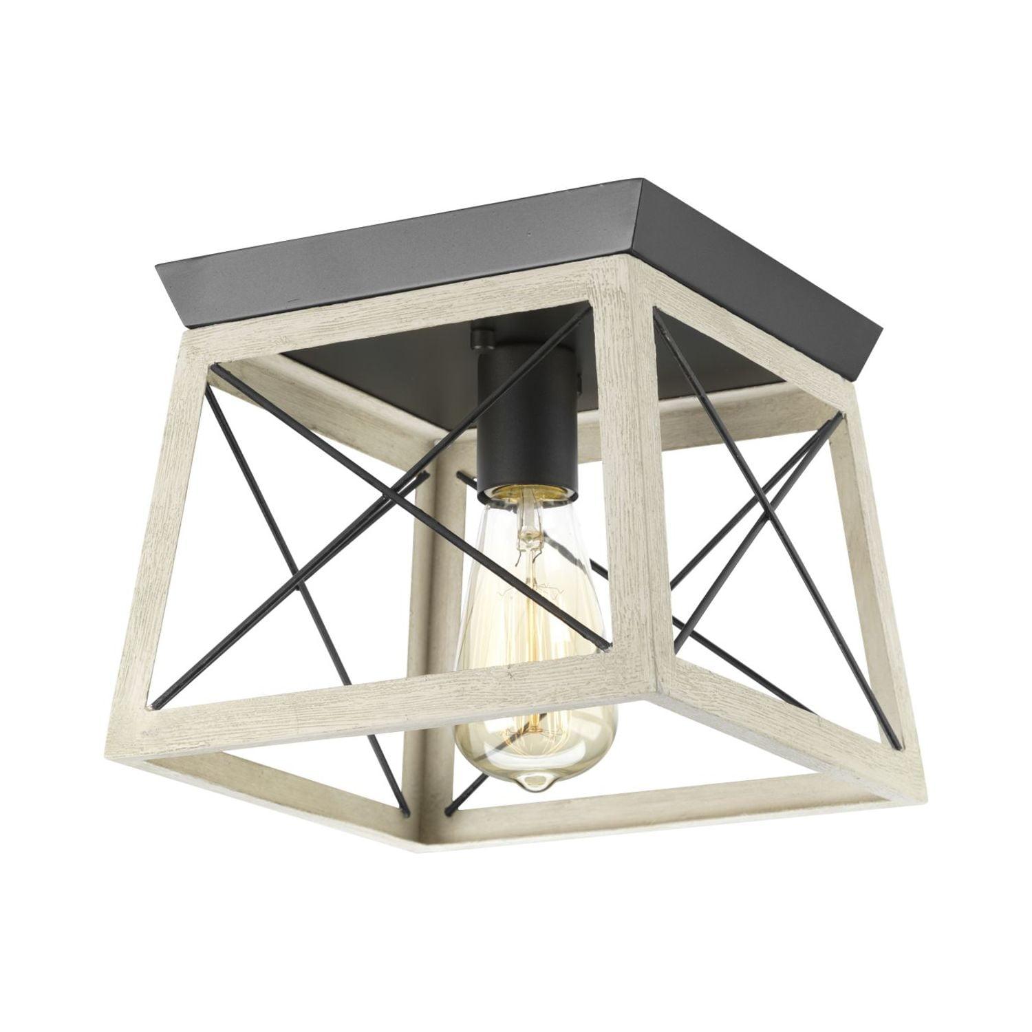 Progress Lighting Briarwood 1-Light Flush Mount, Graphite Finish, Faux-Painted Wood Enclosure