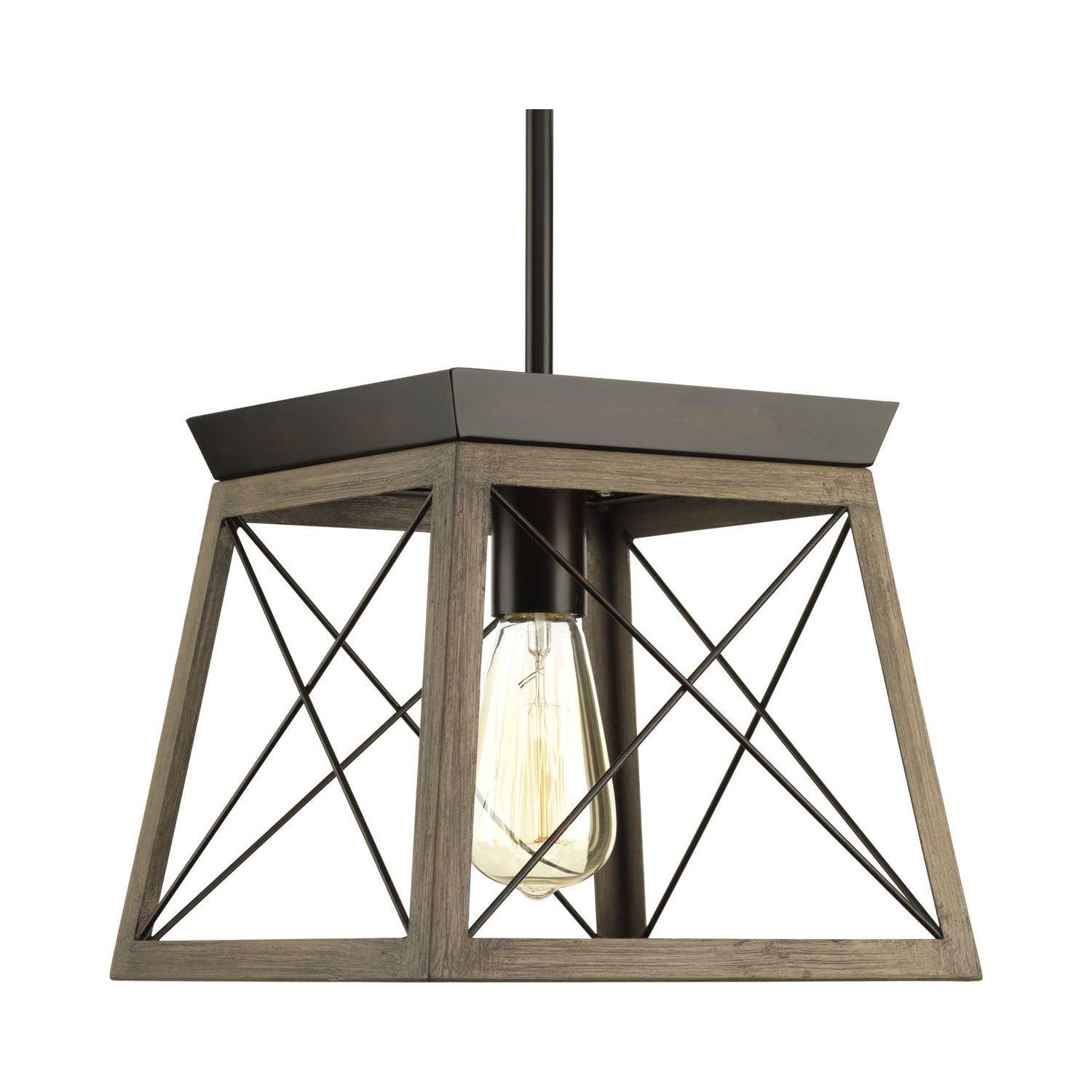 Progress Lighting Briarwood 1-Light Mini-Pendant, Antique Bronze, Steel, Faux-Painted Wood Enclosure