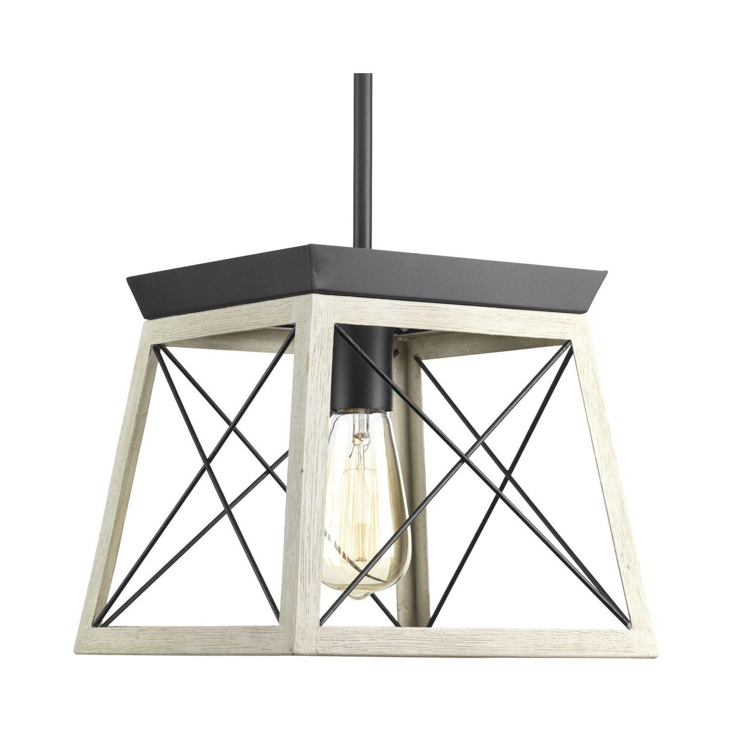 Progress Lighting Briarwood 1-Light Mini-Pendant, Steel, Graphite Finish, Faux-Painted Wood Enclosure