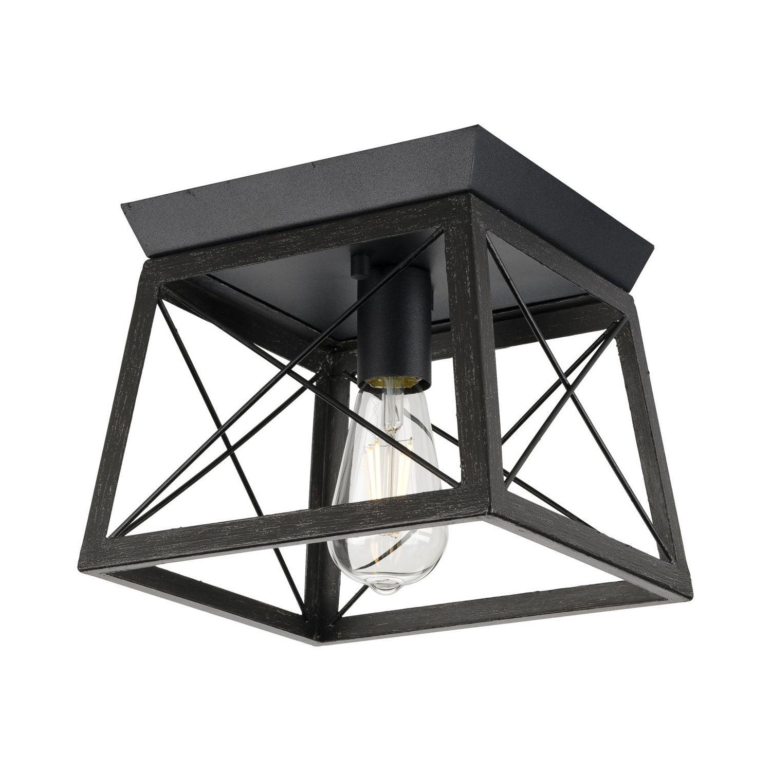 Progress Lighting Briarwood 1-Light Flush Mount, Textured Black, Faux-Painted Wood Enclosure