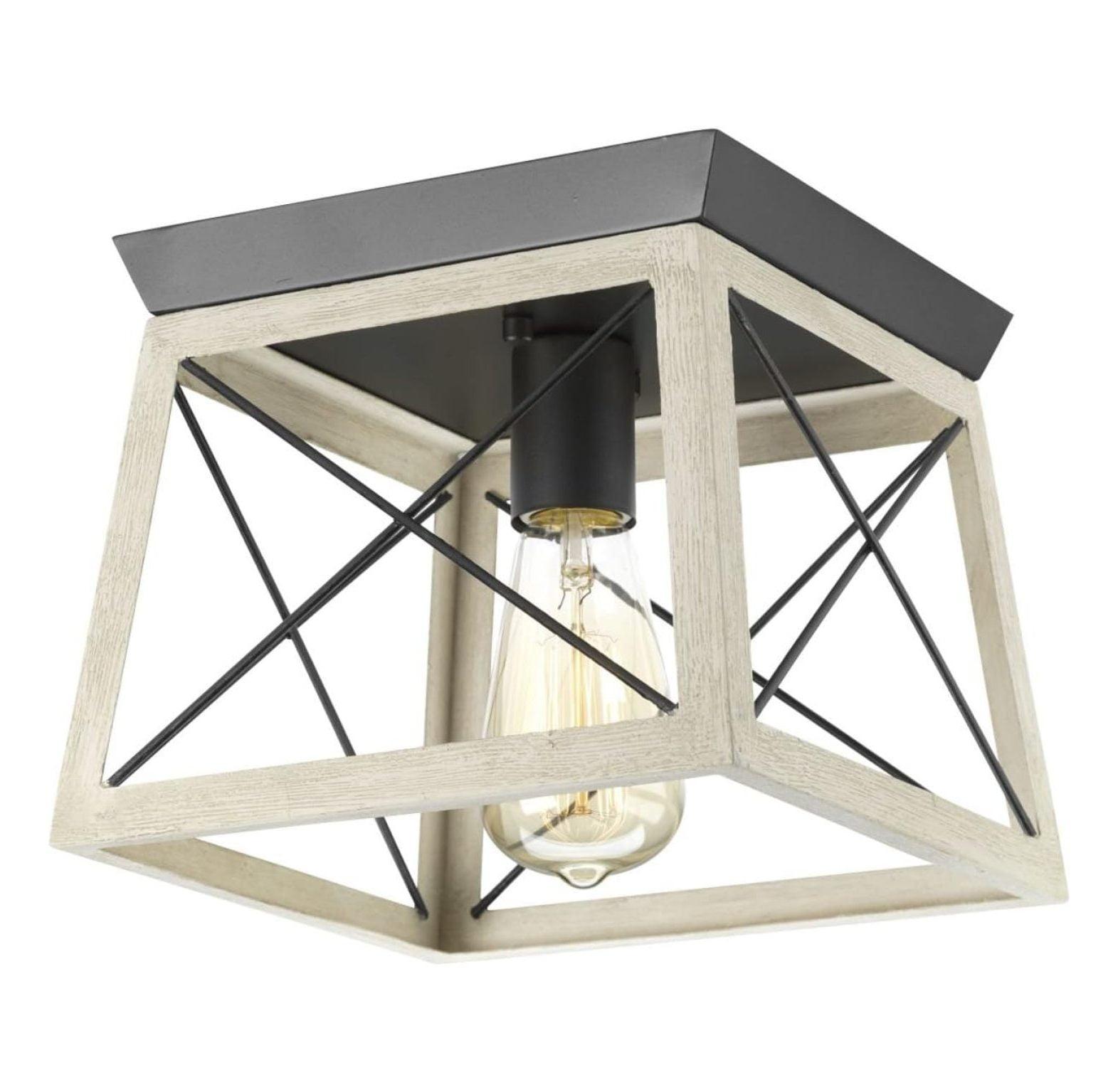 Progress Lighting Briarwood 1-Light Flush Mount, Graphite Finish, Faux-Painted Wood Enclosure