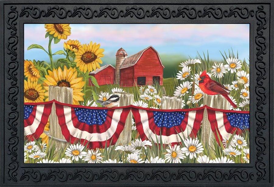 Patriotic Songbirds and Sunflowers Outdoor Doormat