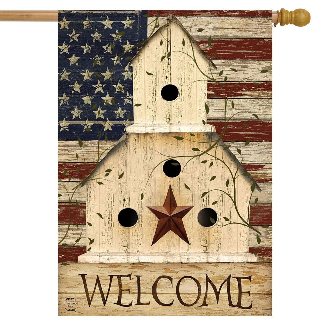 Americana Welcome House Flag Primitive Patriotic 28" x 40" Briarwood Lane
