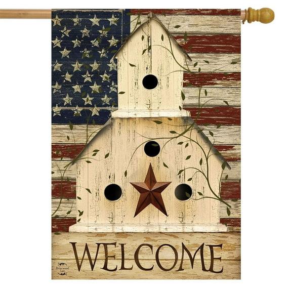 Americana Welcome House Flag Primitive Patriotic 28" x 40" Briarwood Lane