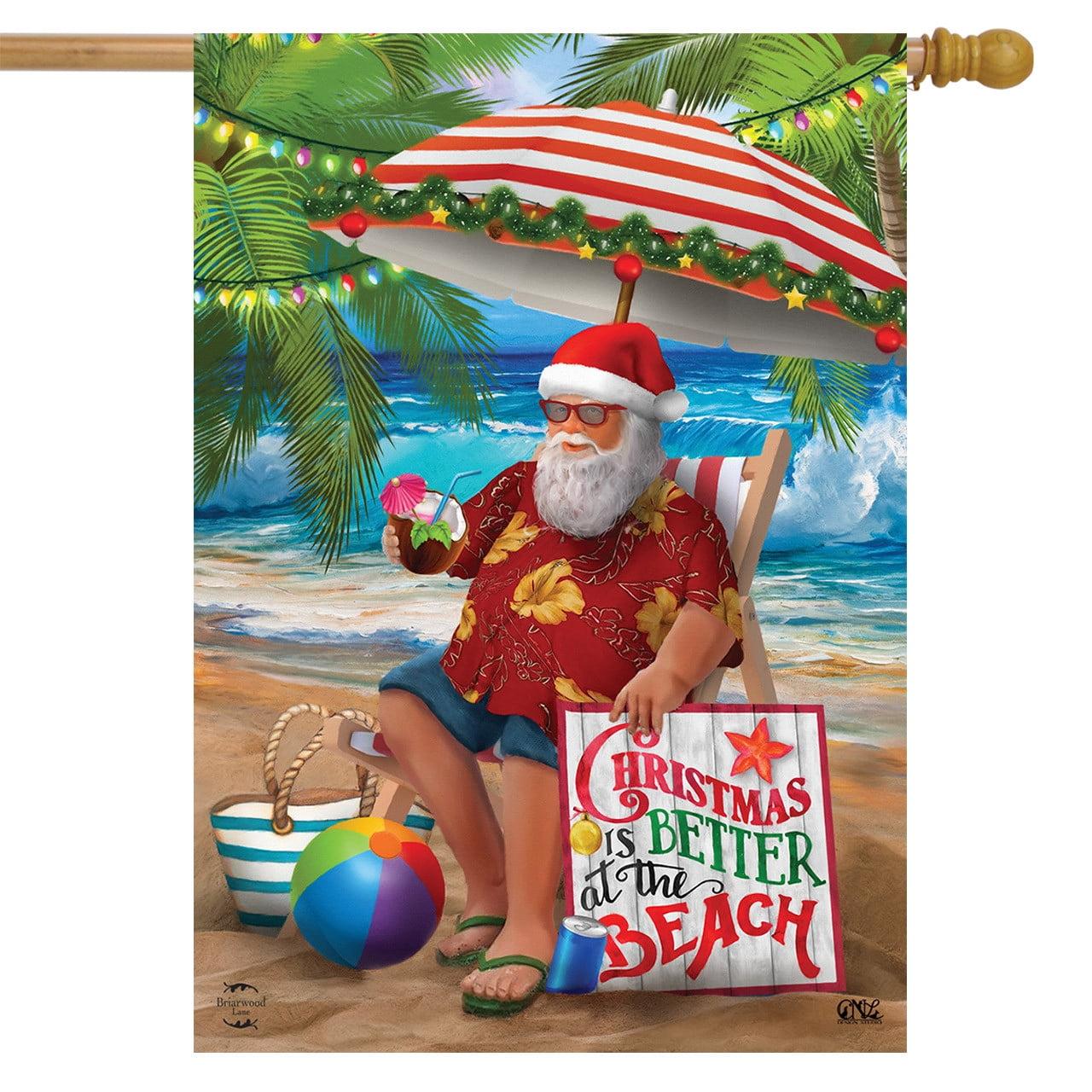 Beach Time Santa Christmas House Flag Nautical Tropical 28" x 40" Briarwood Lane