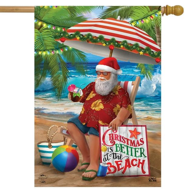 Beach Time Santa Christmas House Flag Nautical Tropical 28" x 40" Briarwood Lane
