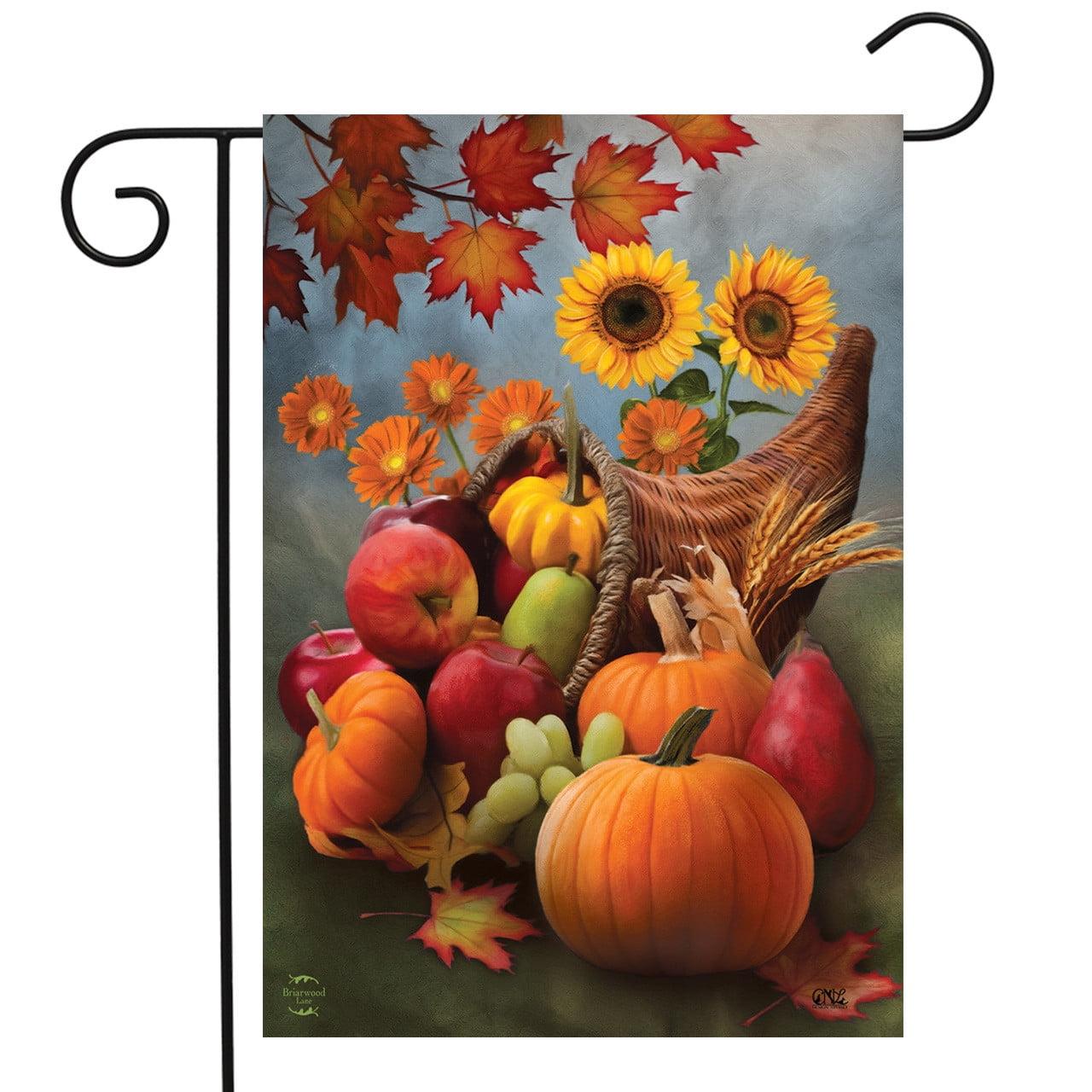 Bountiful Cornucopia Autumn Garden Flag Fruit Flowers 18" x 12.5" Briarwood Lane