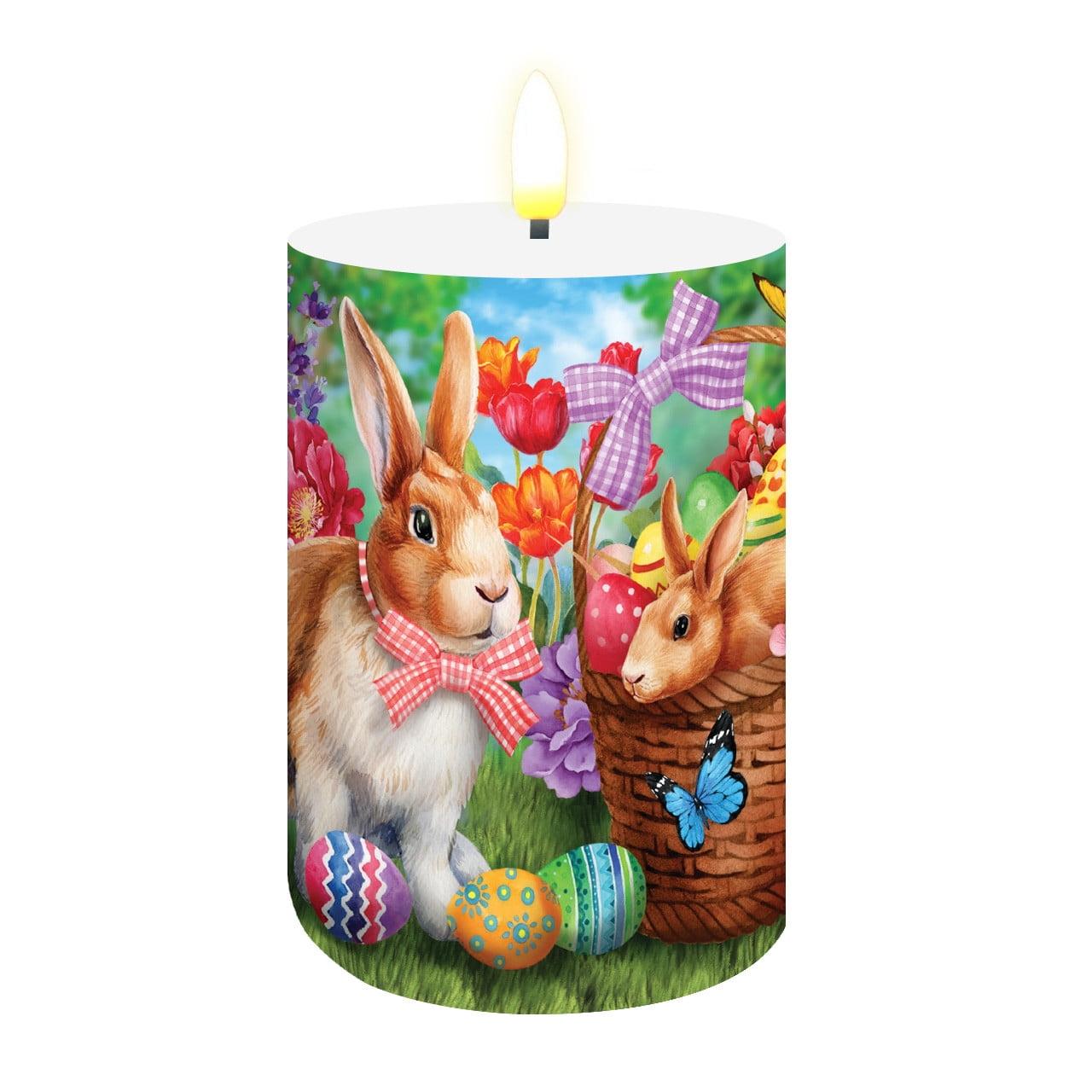 Briarwood Lane Spring Easter Flameless Candle 6x3 Bunnies and Basket Flameless Candle with Timer for Easter