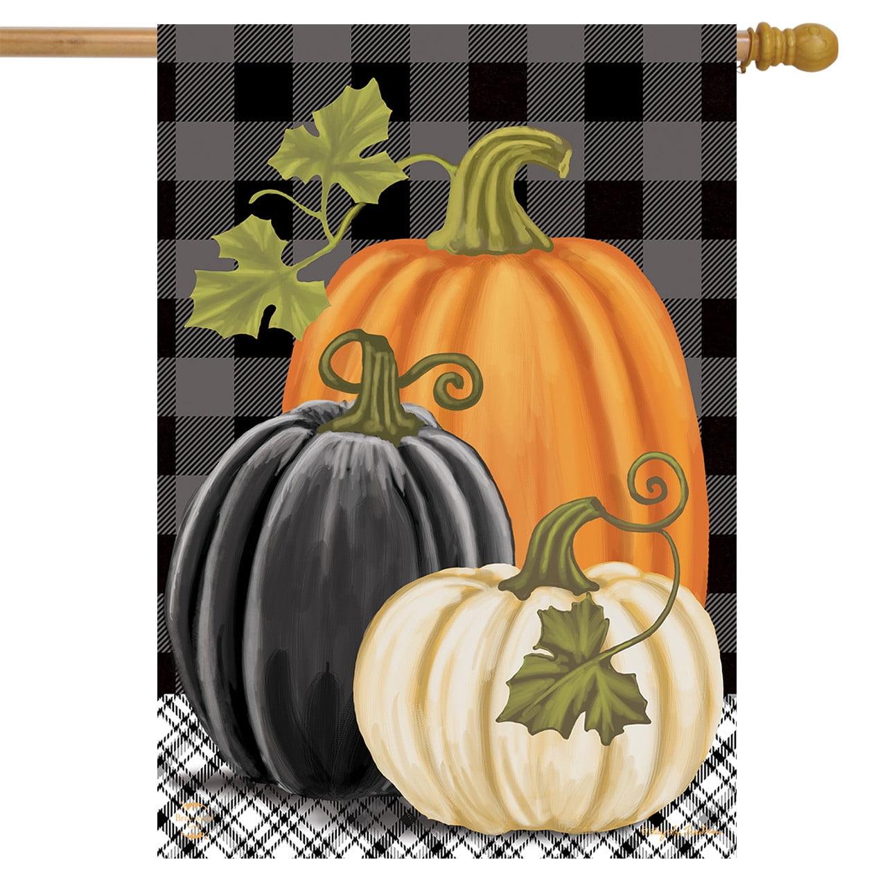Checkered Pumpkins Autumn House Flag Primitive Fall 28" x 40" Briarwood Lane