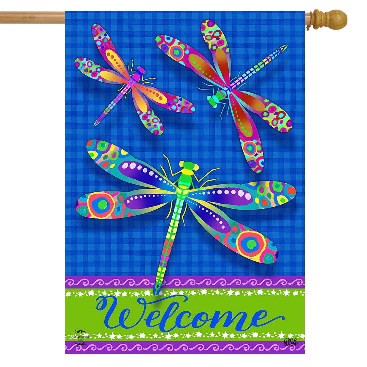 Briarwood Lane Colorful Dragonflies Summer House Flag Welcome Dragonfly 28" x 40"
