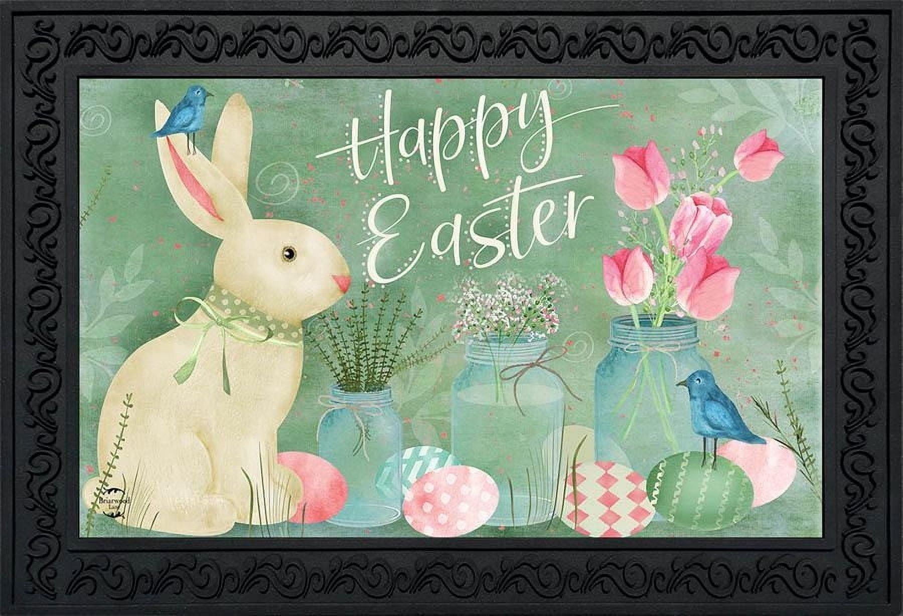 Easter Bunny and Tulips Primitive Doormat Floral 30" x 18" Briarwood Lane