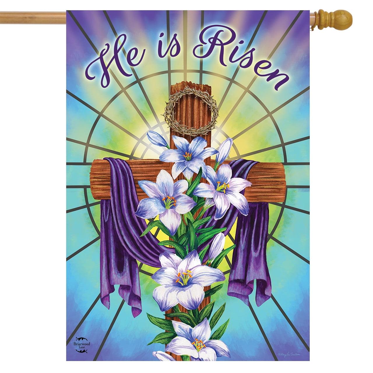 Easter Cross Religious House Flag with Lilies