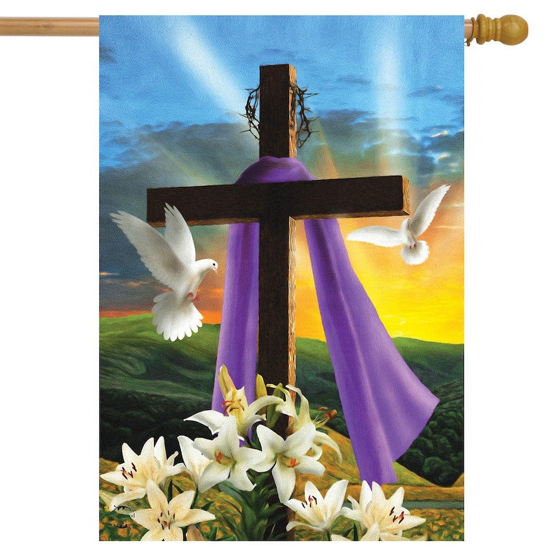 Easter Sunrise Religious House Flag with Cross and Doves