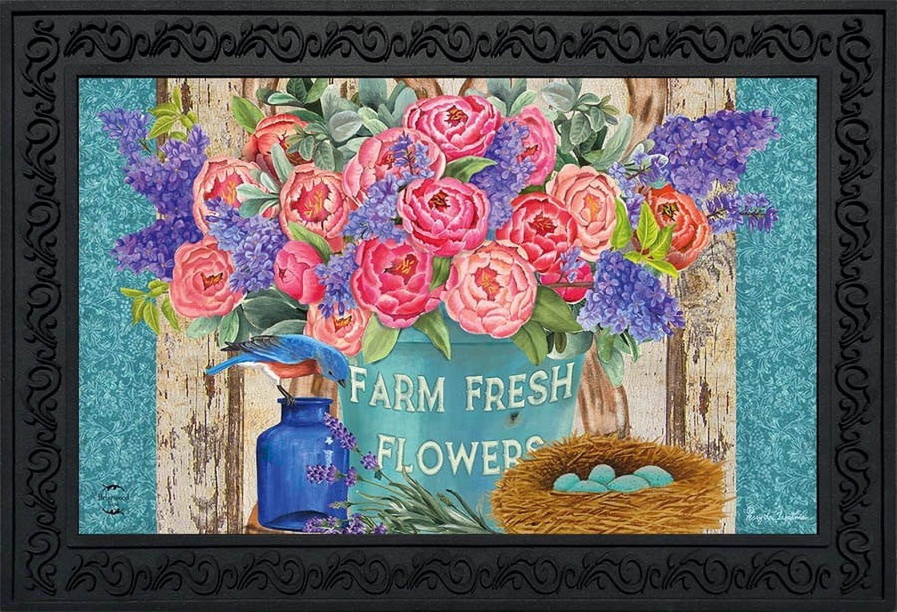 Farm Fresh Peonies Spring Doormat Floral Indoor Outdoor 30" x 18" Briarwood Lane