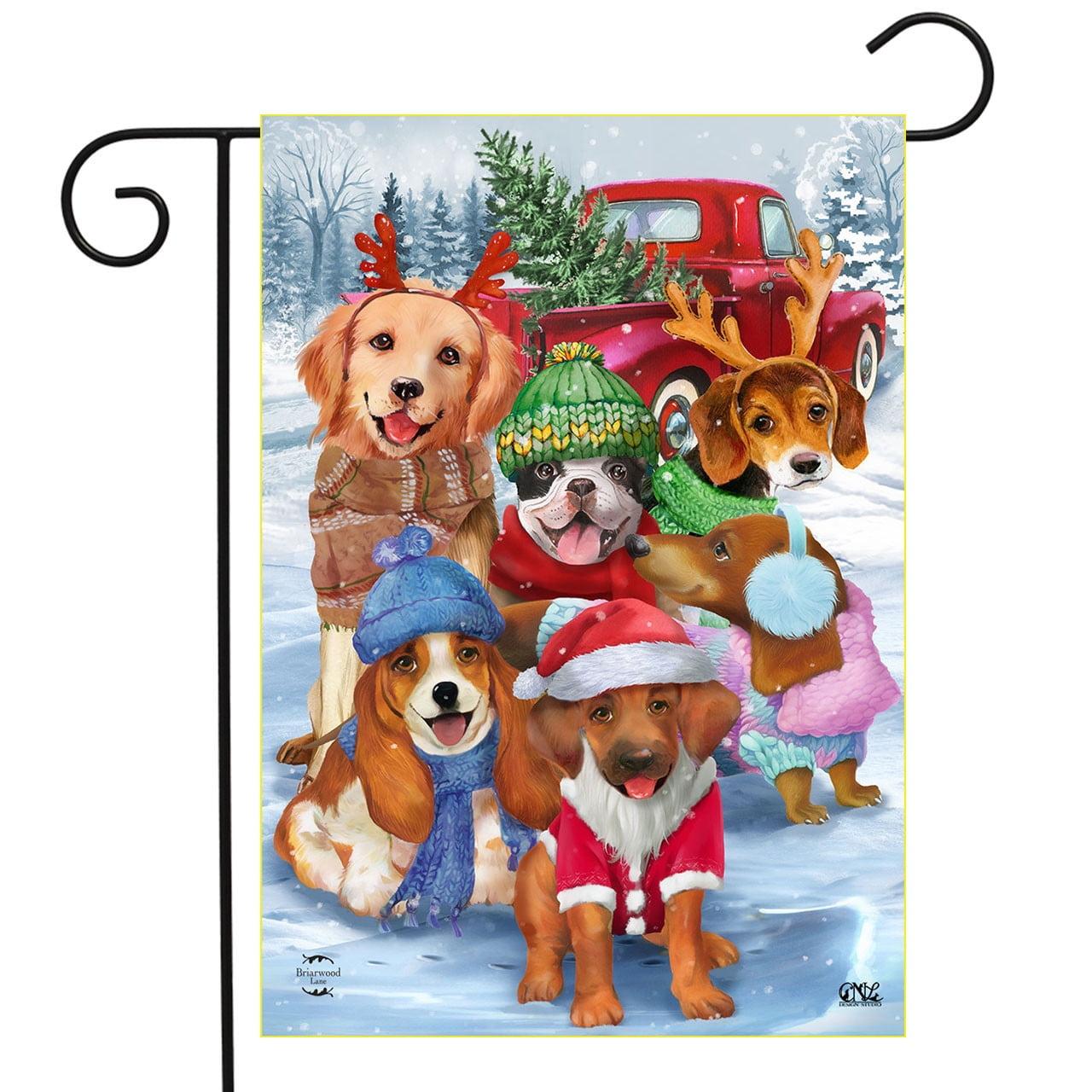 Festive Pups Winter Christmas Polyester Garden Flag