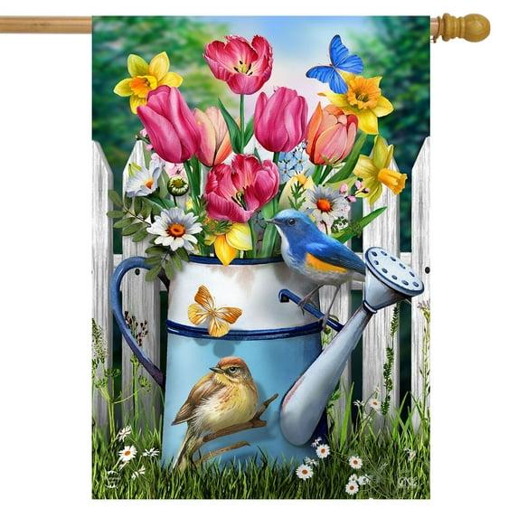 Floral Watering Can Spring House Flag 40" x 28" Briarwood Lane