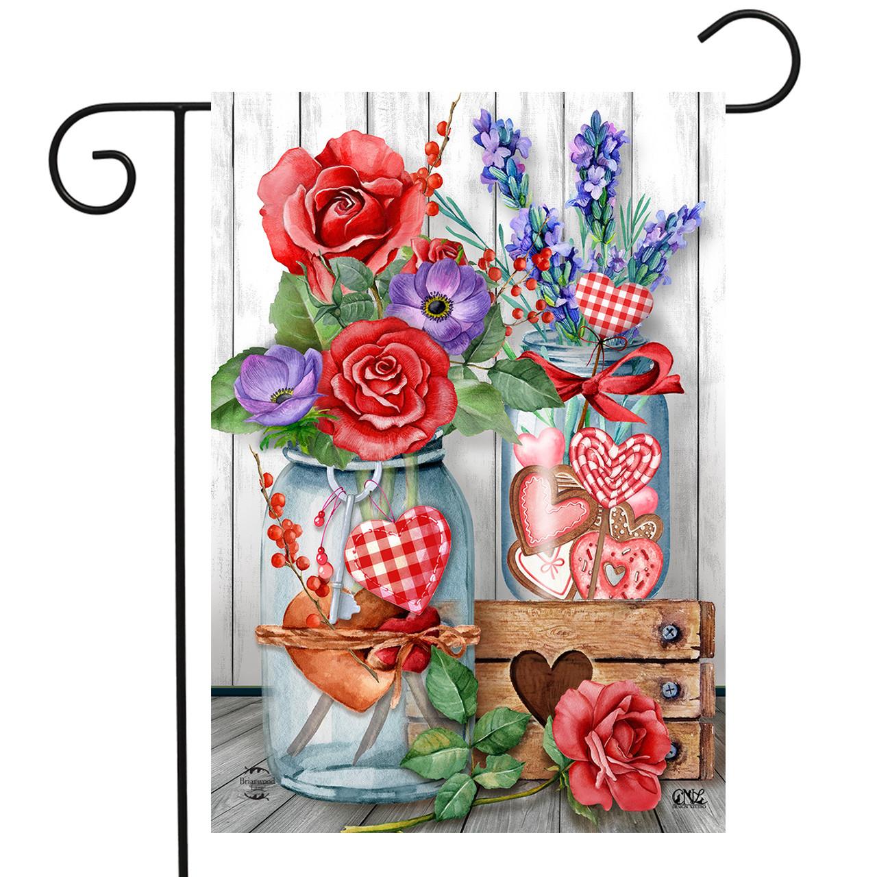 Briarwood Lane Garden Flag 12x18 For Outdoor Love Filled Mason Jars Valentine's Day For Valentine's Garden Flag Flags For Outside
