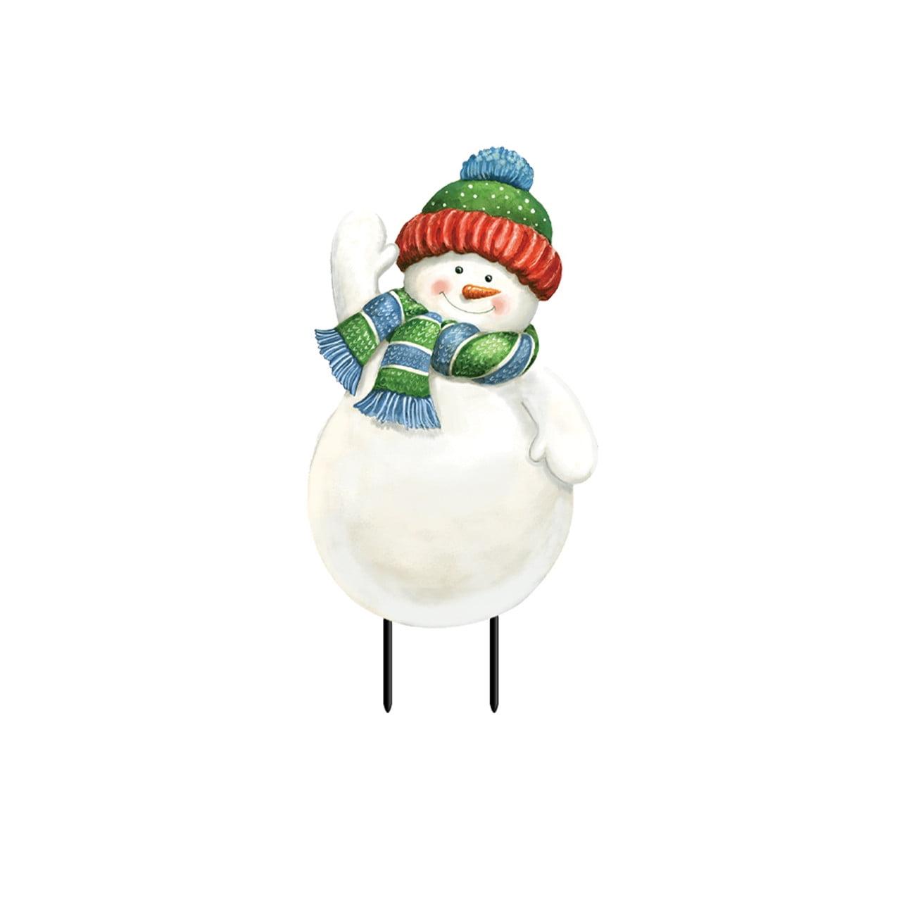 Snowman Freestanding Metal Art with Green and Blue Scarf