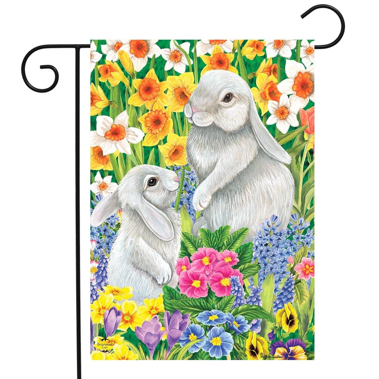 Spring Friends Bunnies Garden Flag with Floral Design