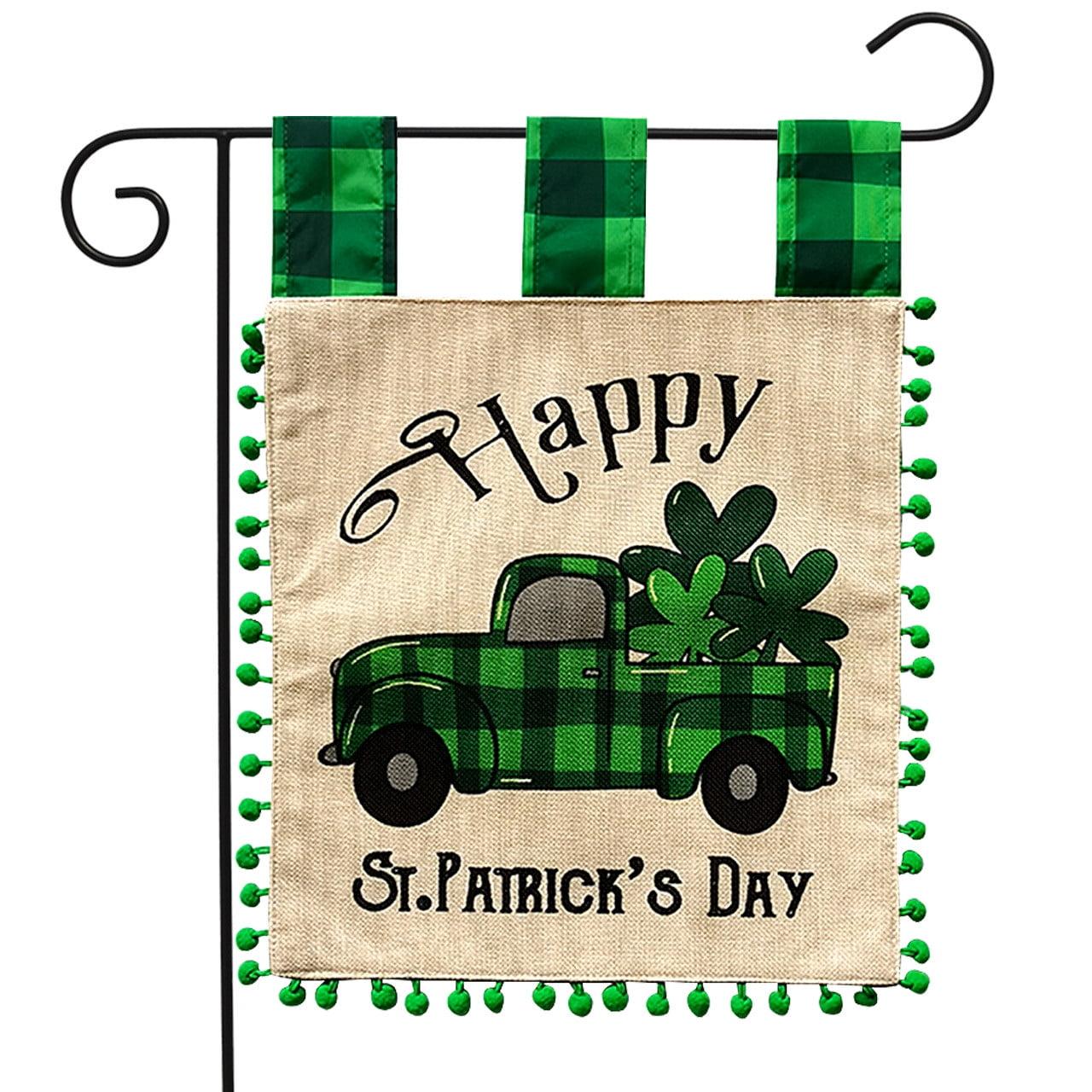 Briarwood Lane Happy St. Patrick's Day Checkered Truck Burlap Garden Flag 18" x 12.5"