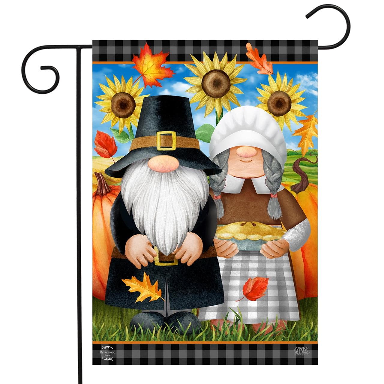 Thanksgiving Gnomes Garden Flag Sunflowers Humor 18" x 12.5" Briarwood Lane