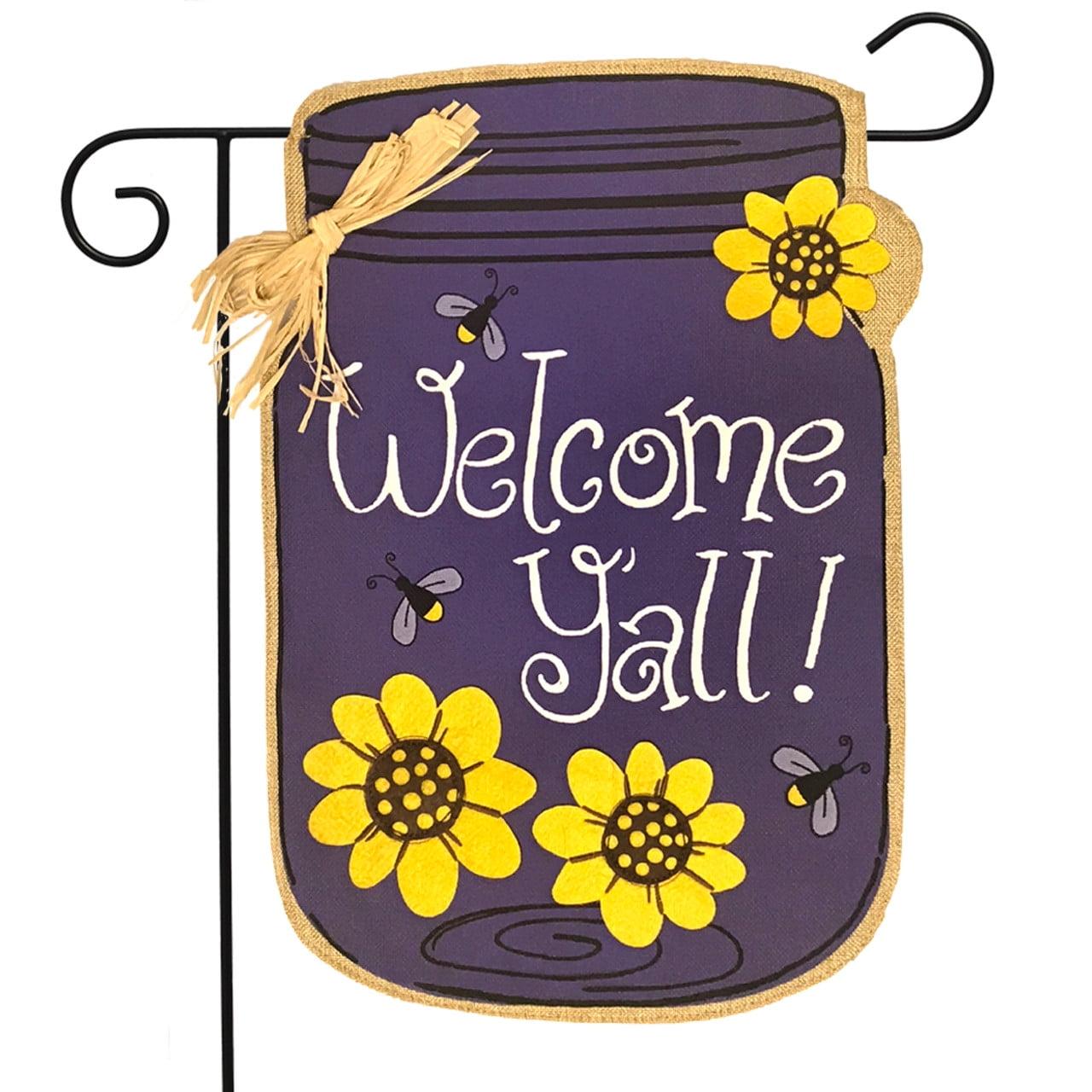 Briarwood Lane Welcome Y'all Jar Burlap Spring Garden Flag