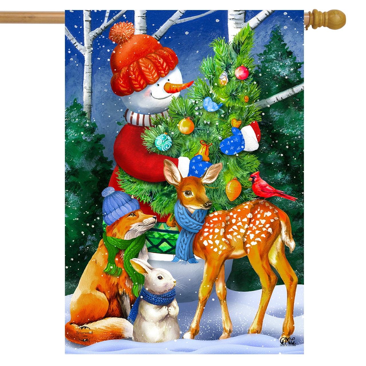 Woodland Snowman Christmas House Flag Deer Fox Bunny 28" x 40" Briarwood Lane