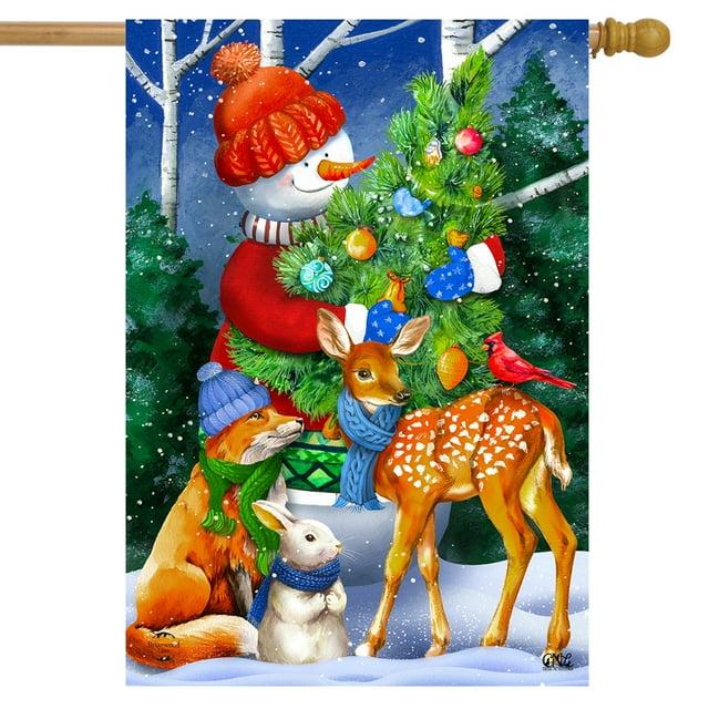 Woodland Snowman Christmas House Flag Deer Fox Bunny 28" x 40" Briarwood Lane