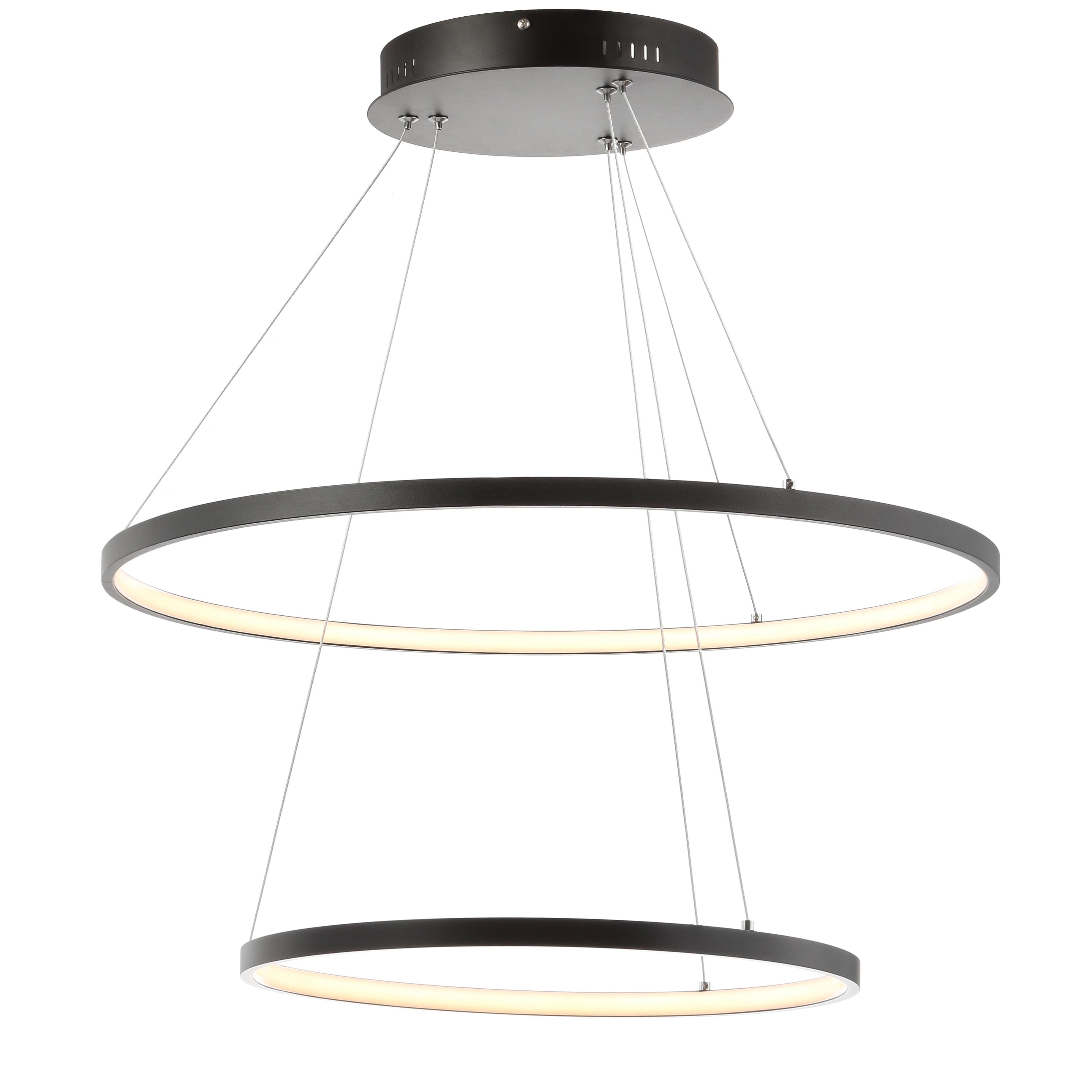 Brice 24" Matte Black Chrome-Lined Modern LED Pendant Chandelier